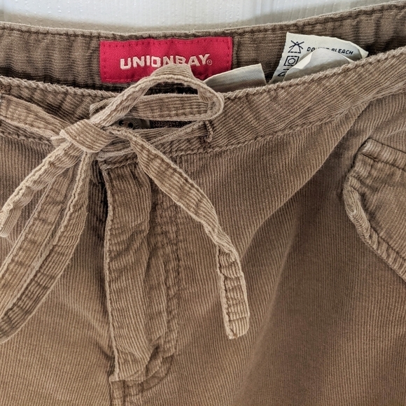 VTG Union Bay Womens Juniors Corduroy Cargo Pants Sz 17 Brown Drawstring Cuffs - Picture 5 of 12